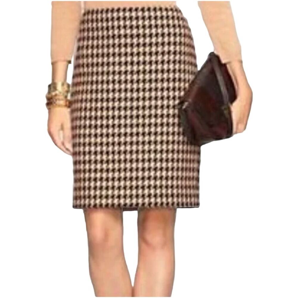 Talbots Brown Tan Houndstooth Plaid Wool Pencil Career Skirt 6 S Small